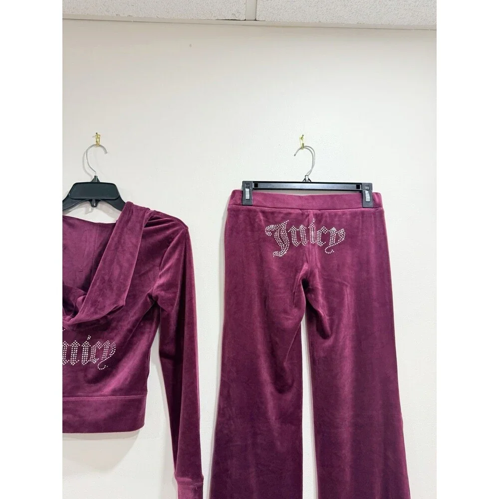 Juicy Couture Dark Purple Velour Tracksuit Set Rhinestone Logo XS Y2K NWT